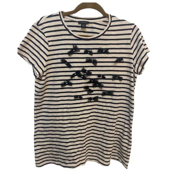 Halogen Striped short sleeve shirt with black bow detail - Picture 1 of 7